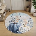 thumbnail image 3 of Round Area Rugs 5Ft, Navy Blue Pumpkins Fall Non-Slip Washable Circle Rugs Carpet, Thanksgiving Wooden Eucalyptus Leaves Indoor Outdoor Rug Floor Mats Throw Runner for Bedroom Living Room Bathroom, 3 of 8