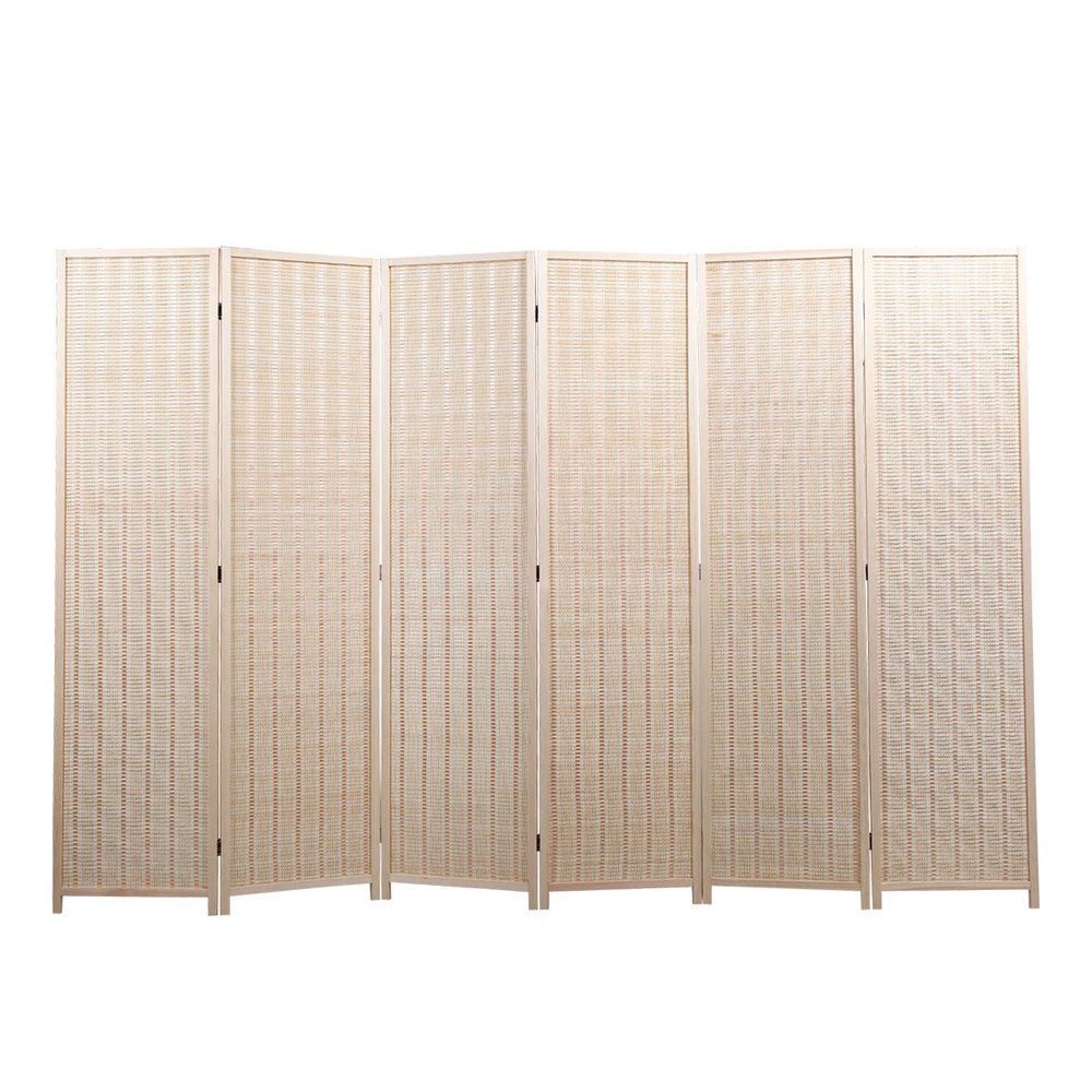 Hassch 6 Panel Privacy Screen Room Divider Partition 5.58 Ft Tall Privacy Wall Divider Folding Wood Screen, Natural - image 2 of 10