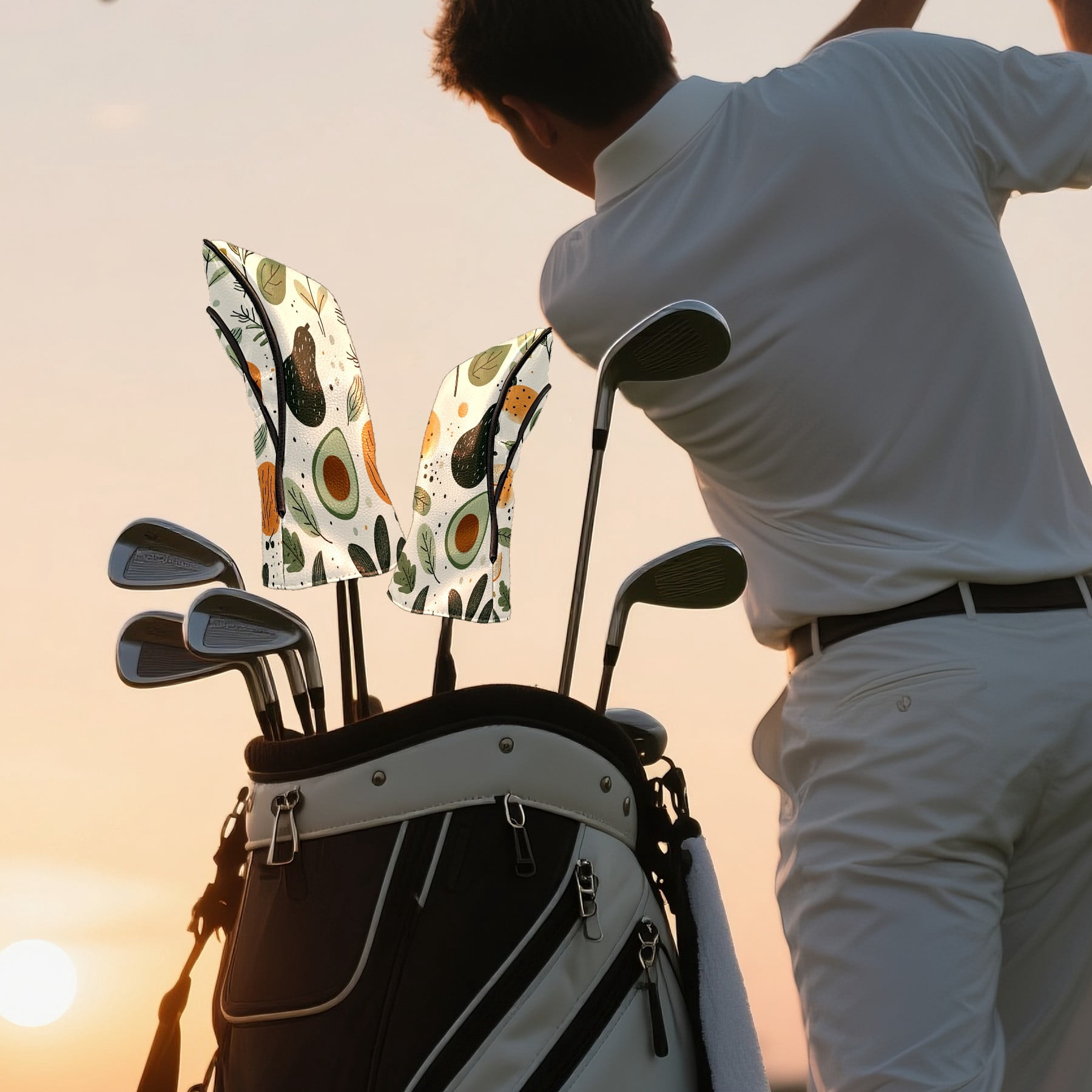 Golf Club Covers PU Leather Waterproof Head Covers for Fairway Woods Hybrids Vegetable Avocado