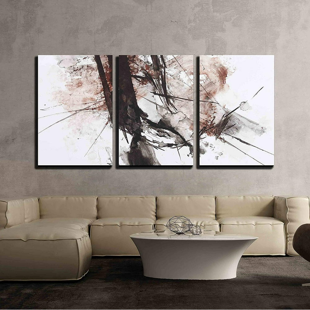 wall26 3 Piece Canvas Wall Art Black and Red Abstract Brush Painting Modern Home Decor