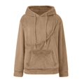 thumbnail image 5 of Women's Plush Front Pet Carrier Hoodie, Kangaroo Pocket Cat Mom Sweatshirt, Soft Fleece Lined Hooded Sweater, Cozy Animal Lover Pullover, Fun Pet Holding Hoodie, Winter Warm Top Brown L, 5 of 5