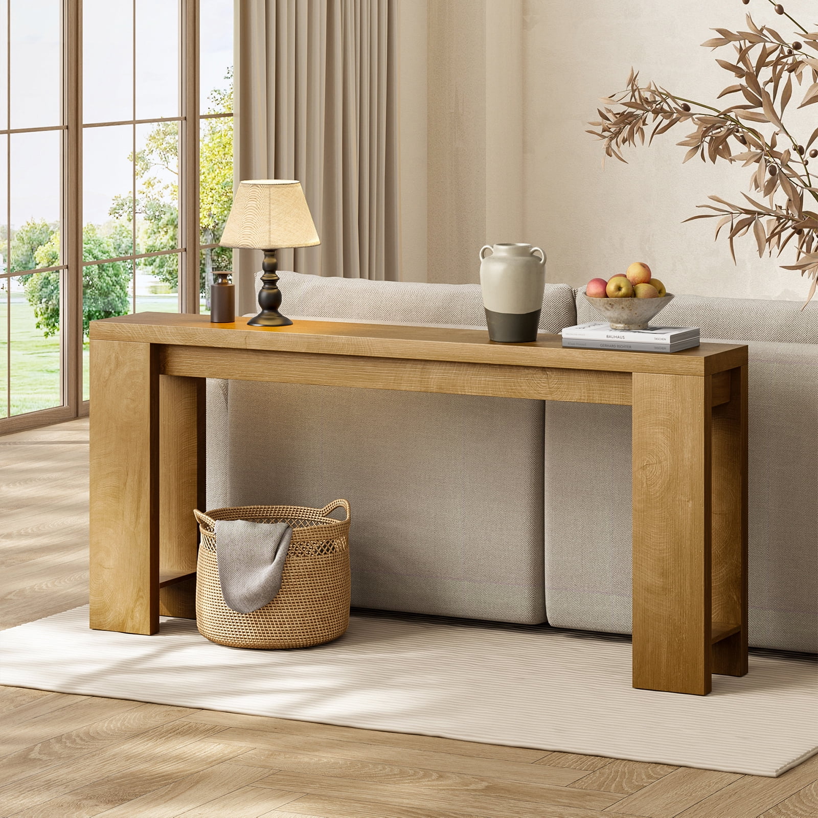 Hearthlight Home 71" Long Console Table, Wood Farmhouse Entryway Table for Living Room,Narrow Sofa Table for Front Door,Entry, Hallway, Entrance,Light Oak