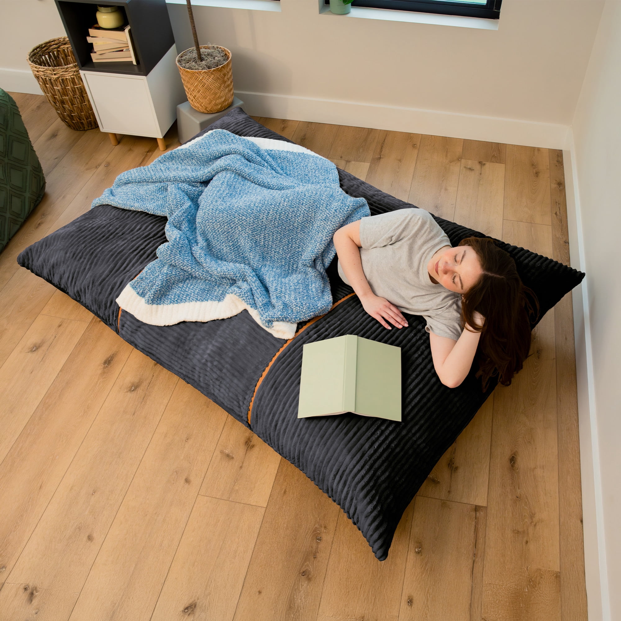 Big Joe Turnabout 3-in-1 Convertible Bean Bag Chair, Black Licorice