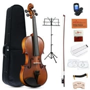 ADM Full Size Acoustic Violin, 4/4 Solid Wood Violin Set for Student Beginners with Hard Case, Shoulder Rest, Bow, Rosin, Extra Strings(Ebony)