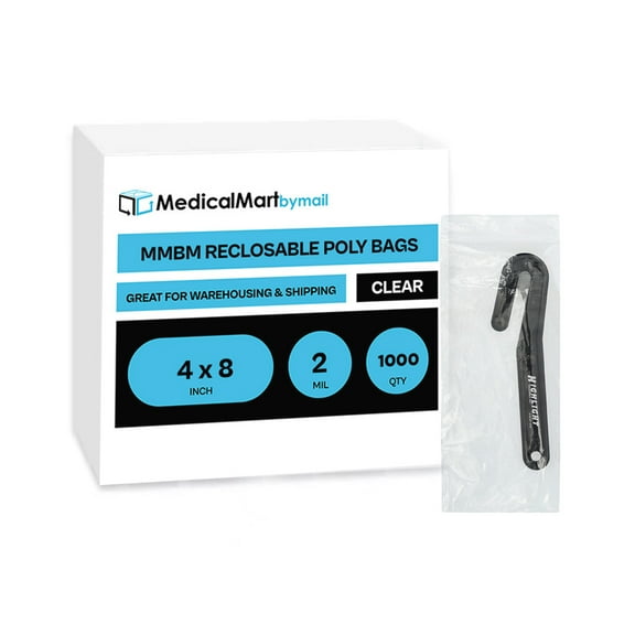 MMBM 2 Mil 4" x 8" Zipper Bags Clear Reclosable Plastic Zip Seal Baggies 1000 Pcs