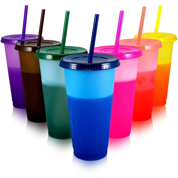 Set de 10 gobelets en plastique réutilisables avec couvercle et paille, 710  ml (24