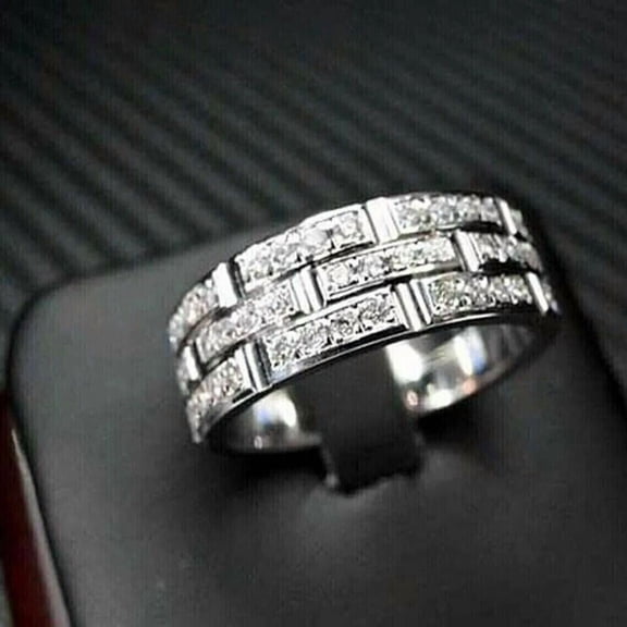 Men's Engagement Band Ring 2 Ct Round Cut White Moissanite 14K White Gold Plated