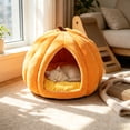 thumbnail image 5 of Cat Bed Pumpkin Cave for Indoor Cats Warm Cozy Semi-Enclosed Sleeping House with Soft Cushion for Kittens Small Dogs 17.3x17.3in by MPOISVA, 5 of 6