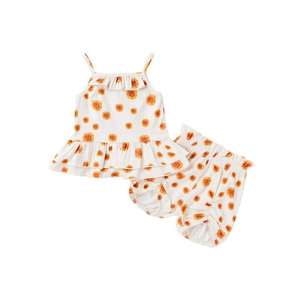 Boys Girls Two Piece Outfits Newborn Infant Baby Girls Floral Suspender Vest Tops Shorts Outfits Summer Outfits for Girls Boys