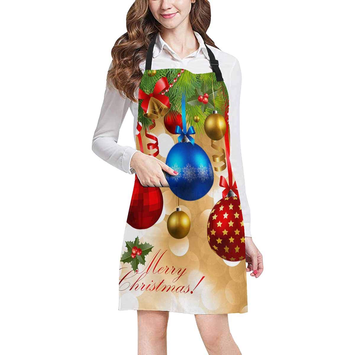 ASHLEIGH Merry Christmas Colorful Christmas Balls and Tree Kitchen Apron Mens and Womens Bib Apron Adjustable with Pockets for Cooking Baking Gardening