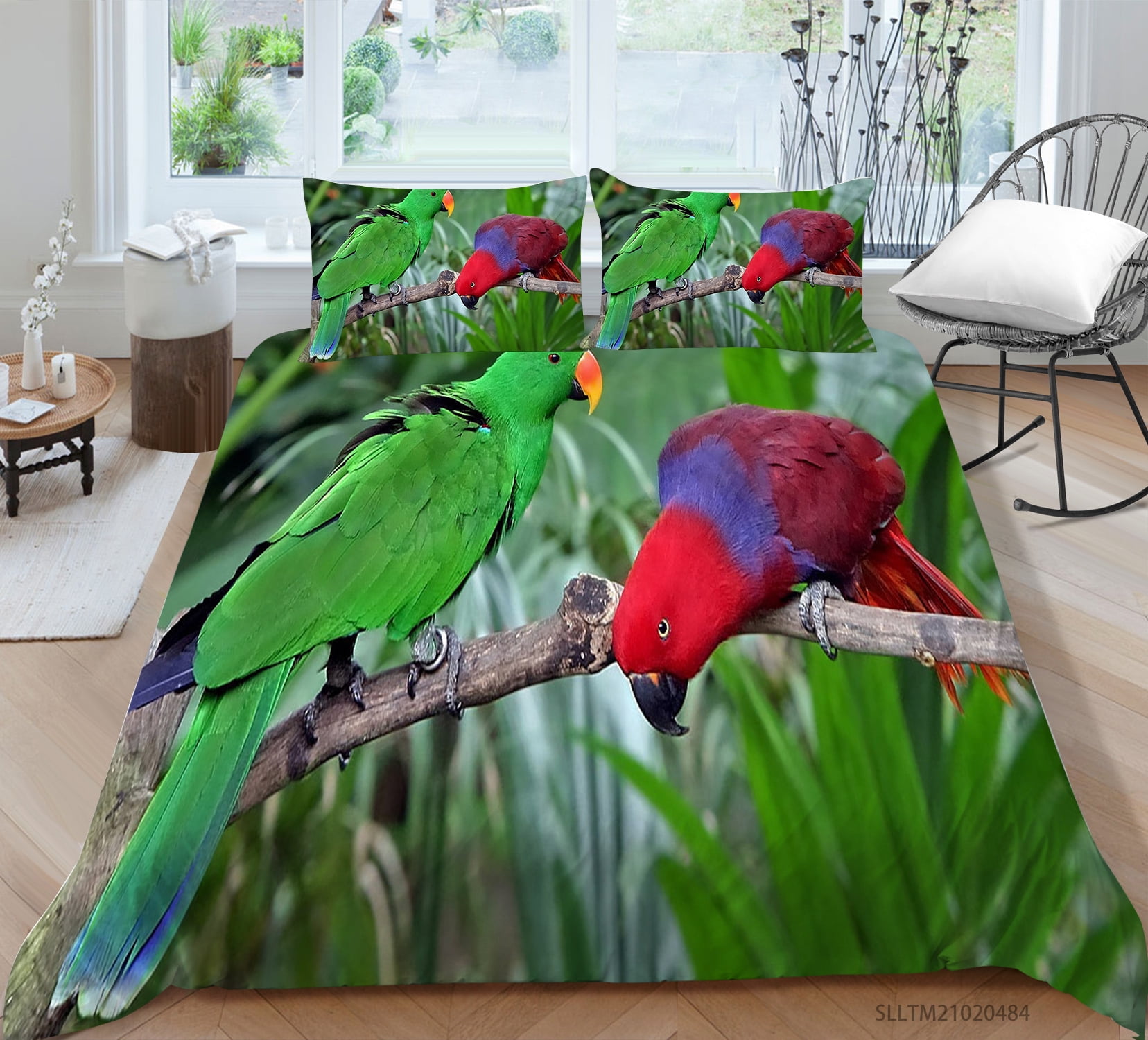 wenjialing Fashionable 3D Parrots Printing Duvet Cover Set Highend