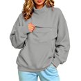 thumbnail image 2 of TZZQ Women Mock Neck Pet Pouch Hoodie Sweatshirt with Cat Carrier Pouch Oversized Cat Carrier Hoodie with Pull Pocket for Dogs Soft Snack Hoodies Cut Kitten Puppy Holder Pullover Top Grey S, 2 of 4