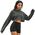 thumbnail image 2 of Craaazy Women's Loose Solid-Color Long-Sleeved Crew Neck Comfy Cropped Sweatshirts Gifts, 2 of 9