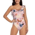 thumbnail image 2 of Picia Funny Chicken Pattern Women's One Piece Swimsuits,One Shoulder Swimwear Asymmetric ,Ruffle Monokinis Bathing Suits,High Waisted Flattering Bathing Suits-Large, 2 of 8
