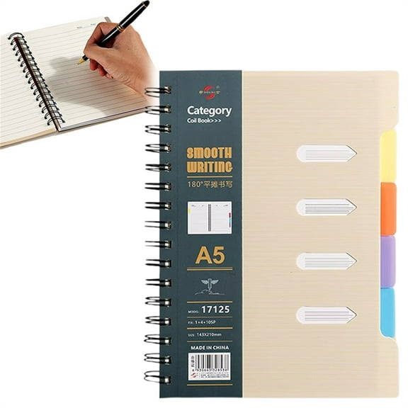 Preplabs Large Notebook Notebooks for Work - 5-Tab Spiral Organizer for Note-Taking (Coffee)