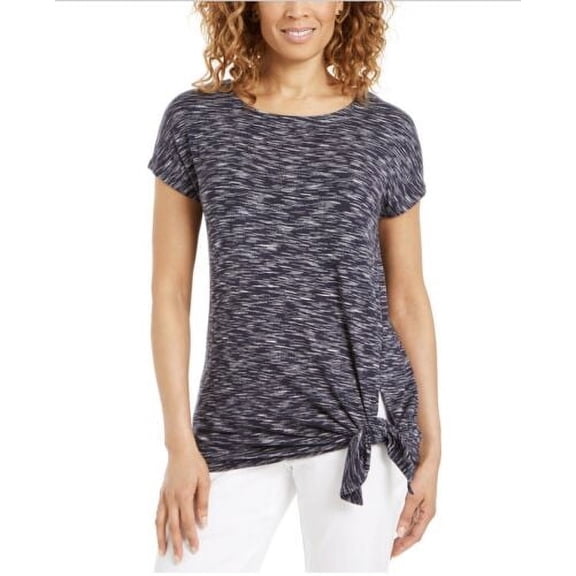 JM Collection Women's Petite Side-Tie Top Short Sleeve Blue Pullover Size PP