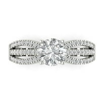 1.27 ct Round Cut Moissanite Solitaire with Simulated Diamond Accents 18K White Gold Womens Engagement Ring