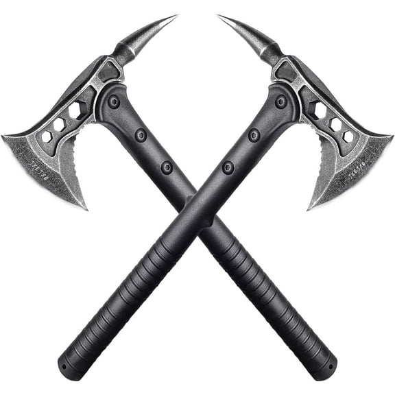 Camping Hatchet Set 2-Pack, 12.5" Compact Survival Axes with Spike, JXE JXO Outdoor Chopping Tools with Sheath & Non-Slip Nylon Handles for Hiking & Emergency Use