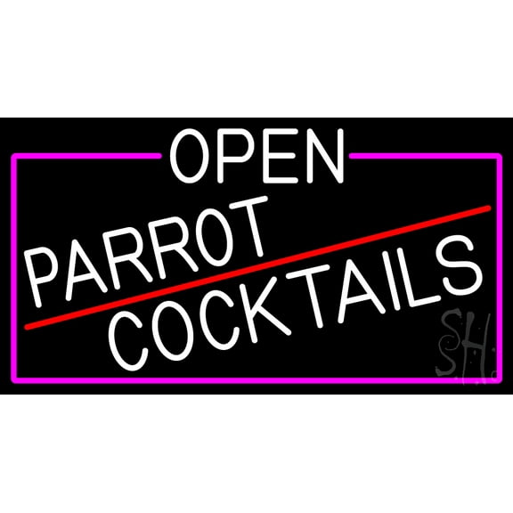 White Open Parrot Cocktails With Pink Border LED Neon Sign 20 x 37 - inches, Clear Edge Cut Acrylic Backing, with Dimmer - Bright and Premium built indoor LED Neon Sign for Bar decor.