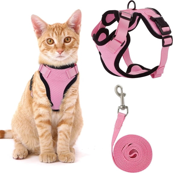 Step-in Soft Mesh Cat Harness and Leash Set Escape Proof Reflective Vest for Walking with Adjustable Buckles and Quick Release for Small Kittens, Pink Size S