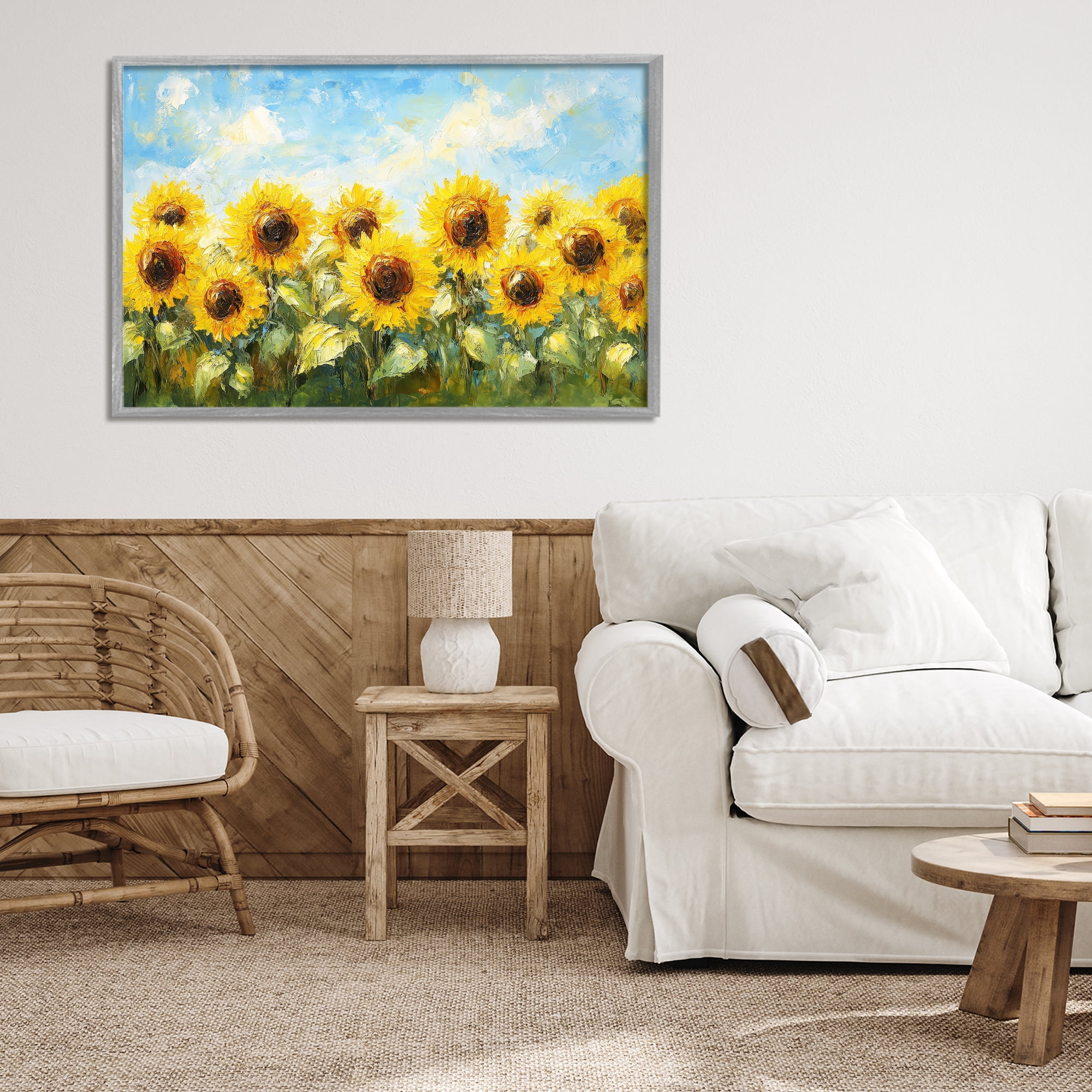 Stupell Industries Impressionist Sunflowers Horizon Gray Framed Giclee Art, design by Petal Prints Design