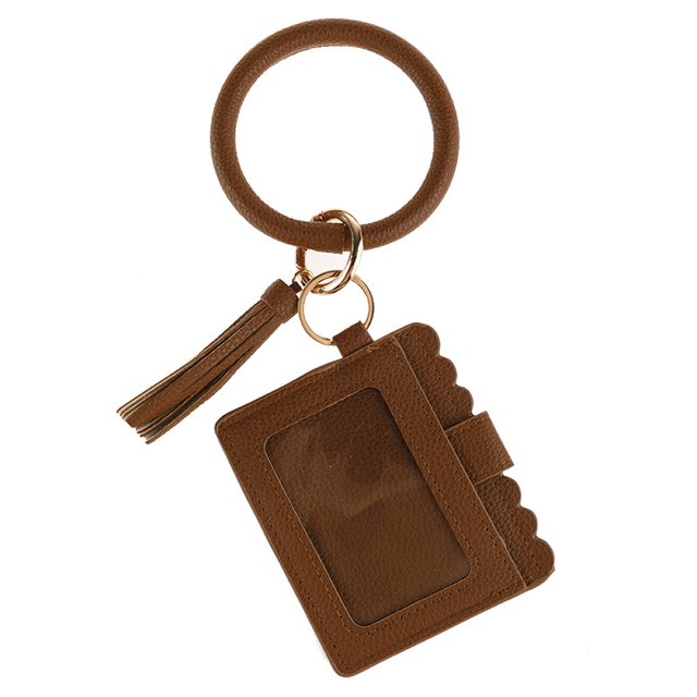 Wristlet Bracelet Keychain Circle Key Ring Pocket Credit Card Holder Circle Key Ring Tassel Keychains Bangle Purse for Women 10#