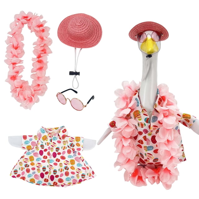 Conjunto Decorativo de Ganso de Porche para Festival con Ropa, Sombrero, Guirnalda y Gafas para Decoración Exterior Festiva y Navideña, 23 Pulgadas Blanco