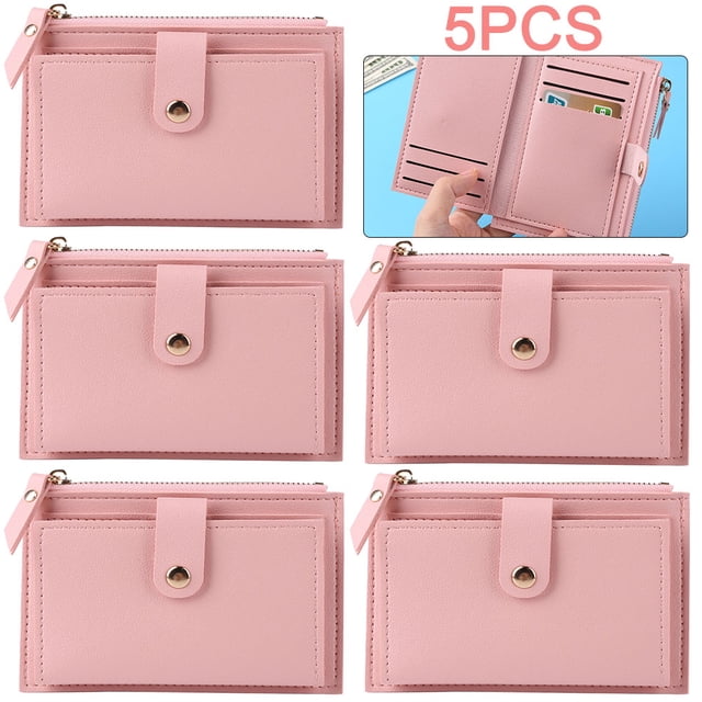 5 Piezas Casual Color Sólido para Múltiples Tarjetas Pu Cuero Tarjetero para Mujer Billetera Rosa