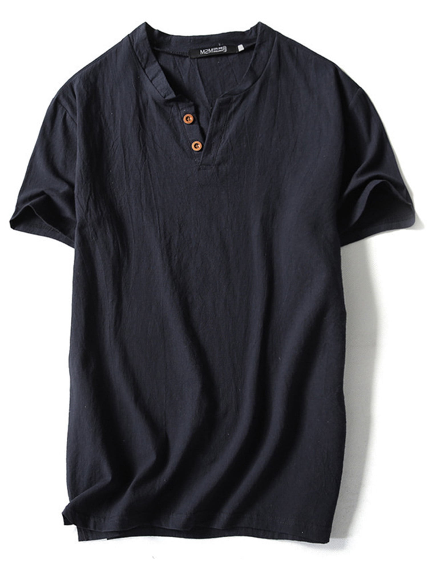 UKAP T-Shirts pour Hommes en Coton et Lin T-Shirt Style Rétro Hauts Tunique de Travail Simple Noir-2 3TG