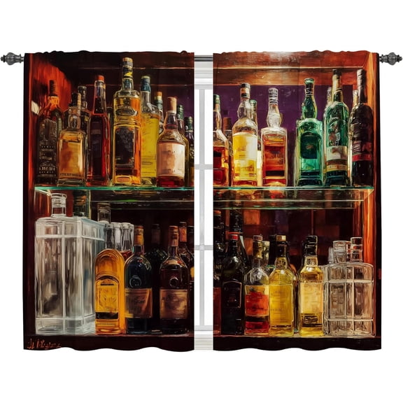 dinii Wine Bottle Kitchen Curtains Cafe Curtains for Bathroom Dining Room Living Room Pocket Window Drapes 2 Panels Set 28"x36"