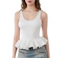 thumbnail image 1 of Gupgi Women Ruffle Bubble Hem Tank Top Solid Color Slim Vest Scoop Neck Backless Peplum Crop Tops, 1 of 8