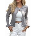 thumbnail image 1 of Cardigans pour Femmes à Boutons, Chandails Légers à Manches Longues, Col Ras du Cou, Tricot d'Été, Ouvert à l'Avant, Gris, TG, 1 of 7