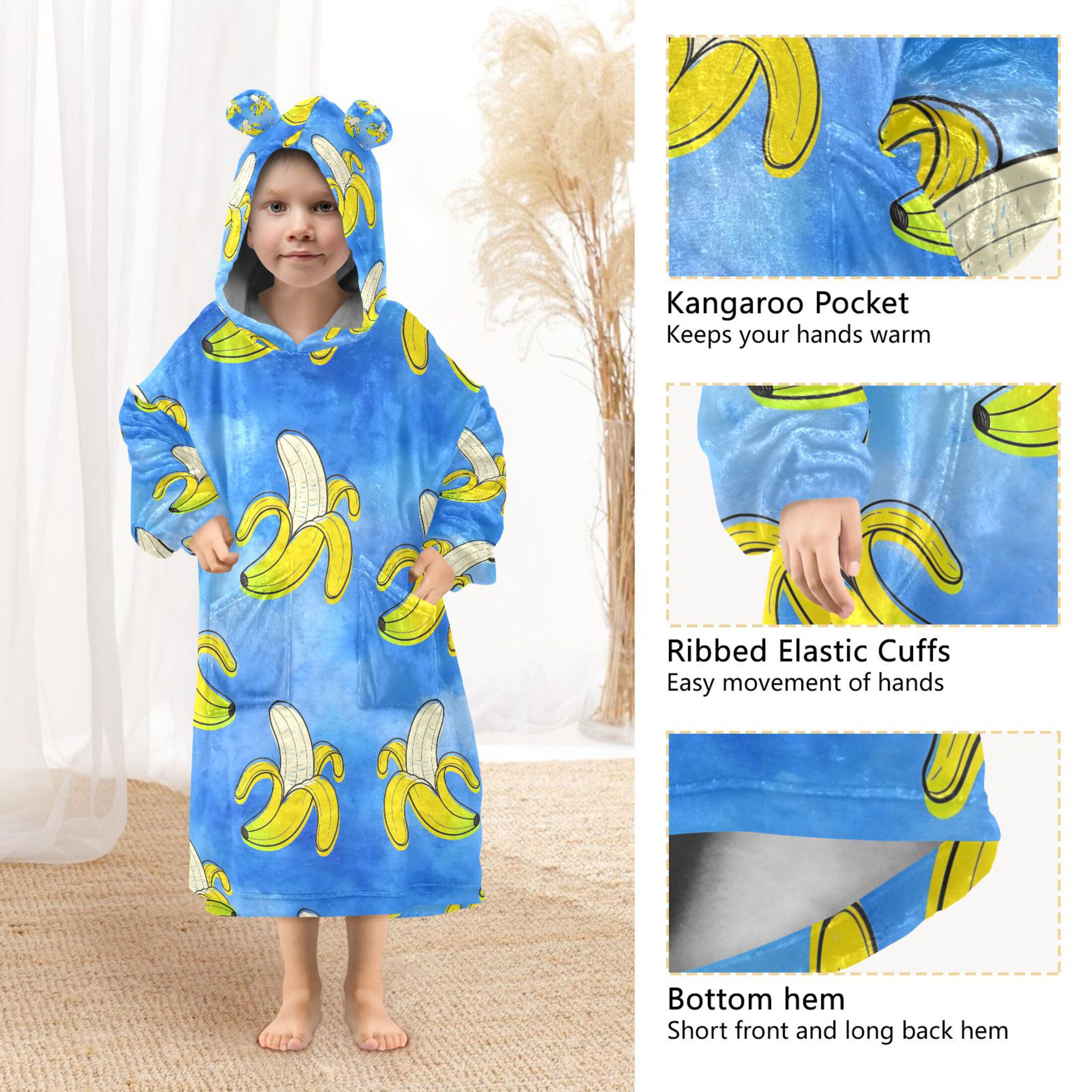 joogoo Wearable Blanket Hoodie for Bananas Tie Dye Flannel Sherpa Pocket 3-14 YR S