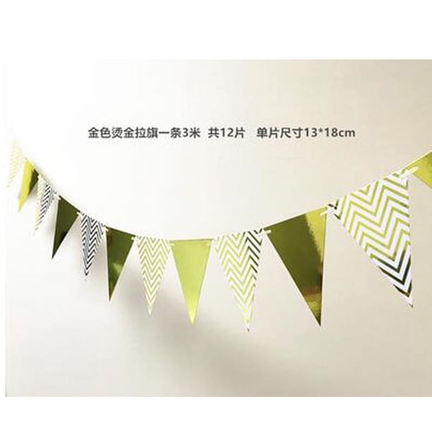 Nvzi Paquete de 2 banderines de triángulos dorados para decoración de fiestas, banderines para Año Nuevo,banderas de graduación, 12 unidades, 10 pies