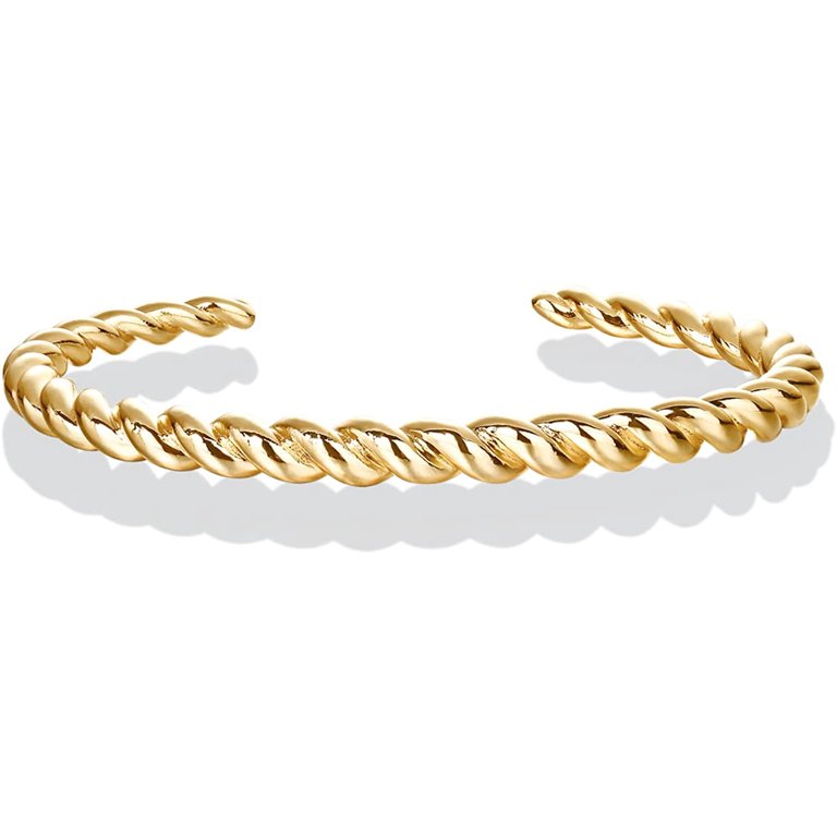 QWZNDZGR Gold Plated Twisted Chunky Bangle Bracelet | 14K Gold Plated |  Lightweight Everyday Jewelry