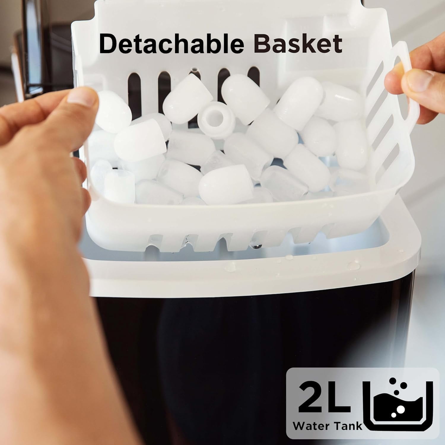 Countertop Ice Maker with Expanding Ice Basket, 9 Cubes in 6 Mins, 2.5L Ice Basket, Self-Cleaning Ice Maker with LED Touch Control, 2 Bullet Ice Sizes for Home, Kitchen, Office