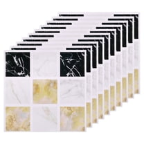 25 Sheets Peel and Stick Tiles, 3.94"x3.94"x0.02" for Kitchen Wall Stairs, Yellow Marble White