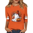 thumbnail image 2 of Halloween Womens Shirts 3/4 Sleeve Funny Pumpkins Print Crew Neck T-Shirts Halloween Costume Holiday Blouse, 2 of 6