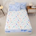 thumbnail image 4 of Homewish Princess Bowtie Zipper Full Size Comforter Sets with Fitted Sheet and 2 Pillowcases For Kids Girls,Blue Bow Ribbon Zipper Bedding Set,Colorful Stars Reversible,4-Piece, 4 of 7