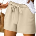 thumbnail image 5 of Women'S Shorts with Pockets Summer Casual Shorts for Women Waist Adjustable Tie Knot Loose Khaki S, 5 of 10