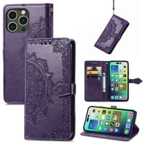 iPhone 14 Pro Max Wallet Case, Dteck Embossed Flower PU Leather Magneitc Flip Case With Hand Strap/Credit Card Holder for iPhone 14 Pro Max,Purple