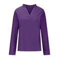 thumbnail image 4 of FRSASU Womens Tops Long Sleeve V Neck Loose Solid Color Casual Beach Pullover Shirts Purple, 4 of 7