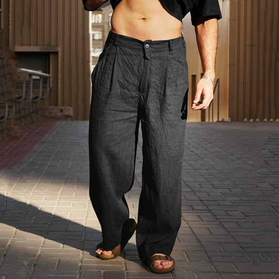 Handshe Men's Casual Relaxed Pants with Button and Zipper Pockets Comfortable Everyday Wear,Plus Size