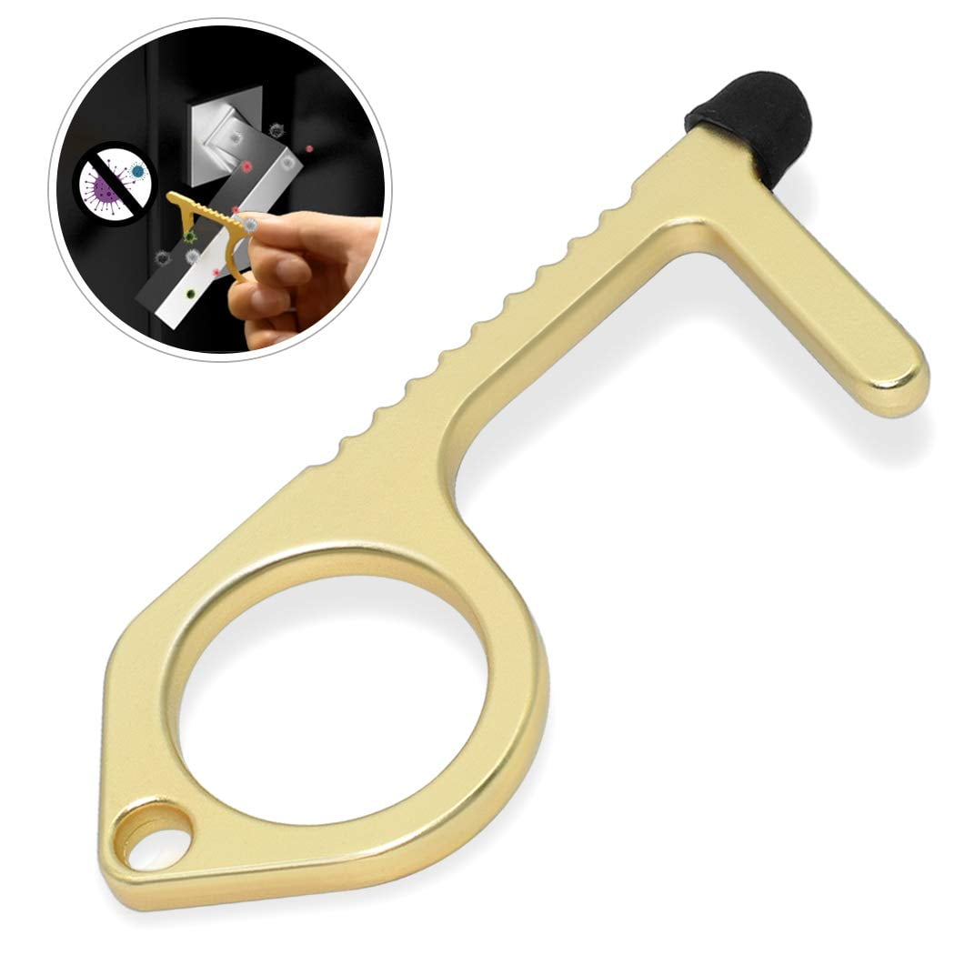 Brass Touchless Door Opener Tool Keychain with Stylus No Touch Key 