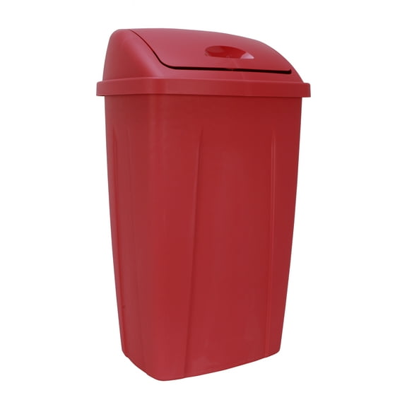Mainstays 13 Gallon Trash Can, Plastic Swing Top Kitchen Trash Can, Red