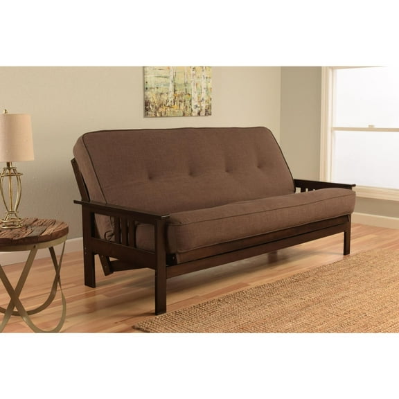 Full Size Futon Frame Sofa Bed - Linen Cocoa Mattress - Modern Hollywood Regency Design