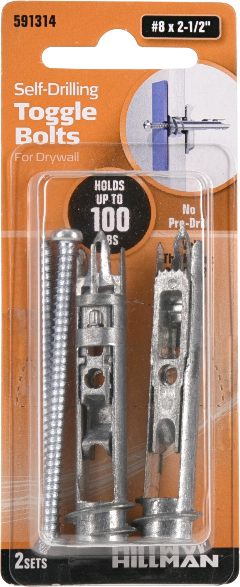 Hillman Fastener Toggle Bolt Anchor Hollow Wall 1/8” x 2” Long screw Lot of 5 