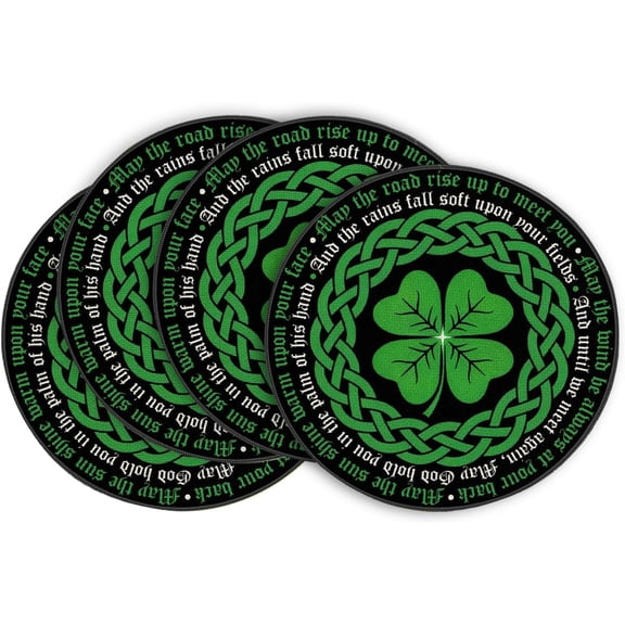 Irish Blessing Shamrock Round St. Patrick's Day Placemats Set of 4, 14 Inch Seasonal Spring Celtic Knot Table Mats for Dining Decoration
