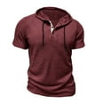 thumbnail image 6 of YLSDY Men's Casual Hooded Sweatshirts Fashion Hoodies Short Sleeve Solid Color Pullover Top Summer Blouse Wine L, 6 of 8