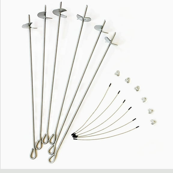 30" Auger Anchor Kit with Clamp-on Wire tie | 6 Pack Heavy Duty Stakes for Instant Garages, Tents, Camping, Canopies, and Sheds